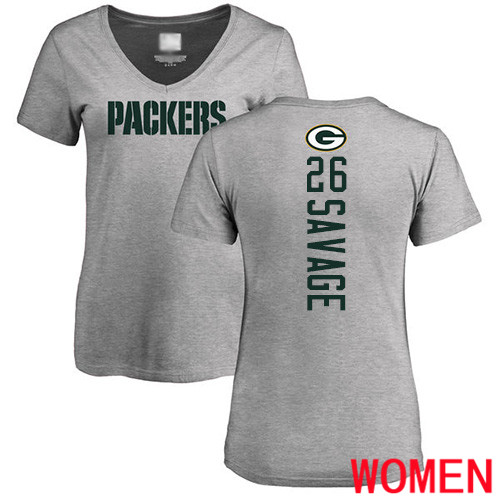 Green Bay Packers Ash Women 26 Savage Darnell Backer V-Neck Nike NFL T-Shir